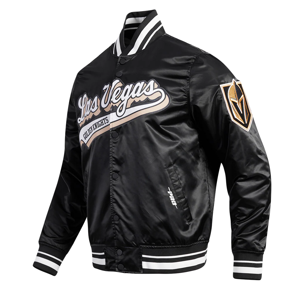 NHL VEGAS GOLDEN KNIGHTS SCRIPT TAIL MEN'S SATIN JACKET (BLACK) - Image 2