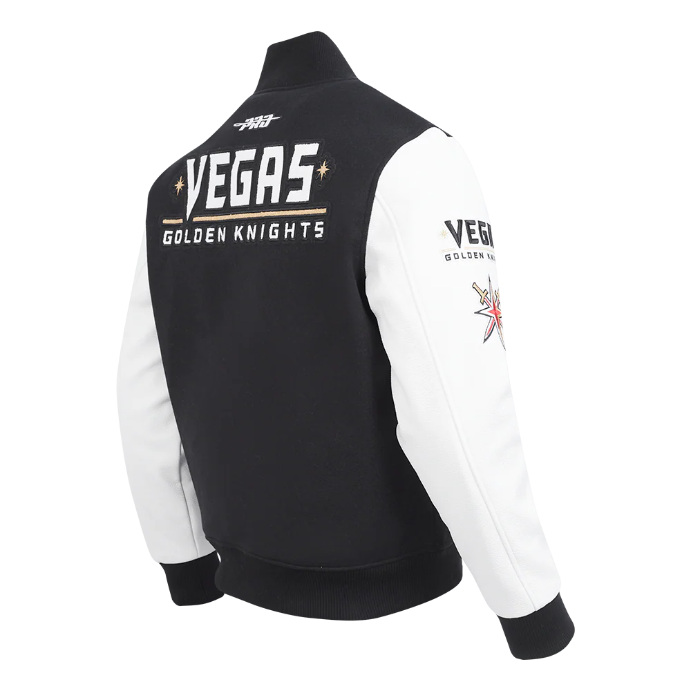 NHL VEGAS GOLDEN KNIGHTS CLASSIC MEN'S WOOL VARSITY JACKET (BLACK/WHITE) - Image 4