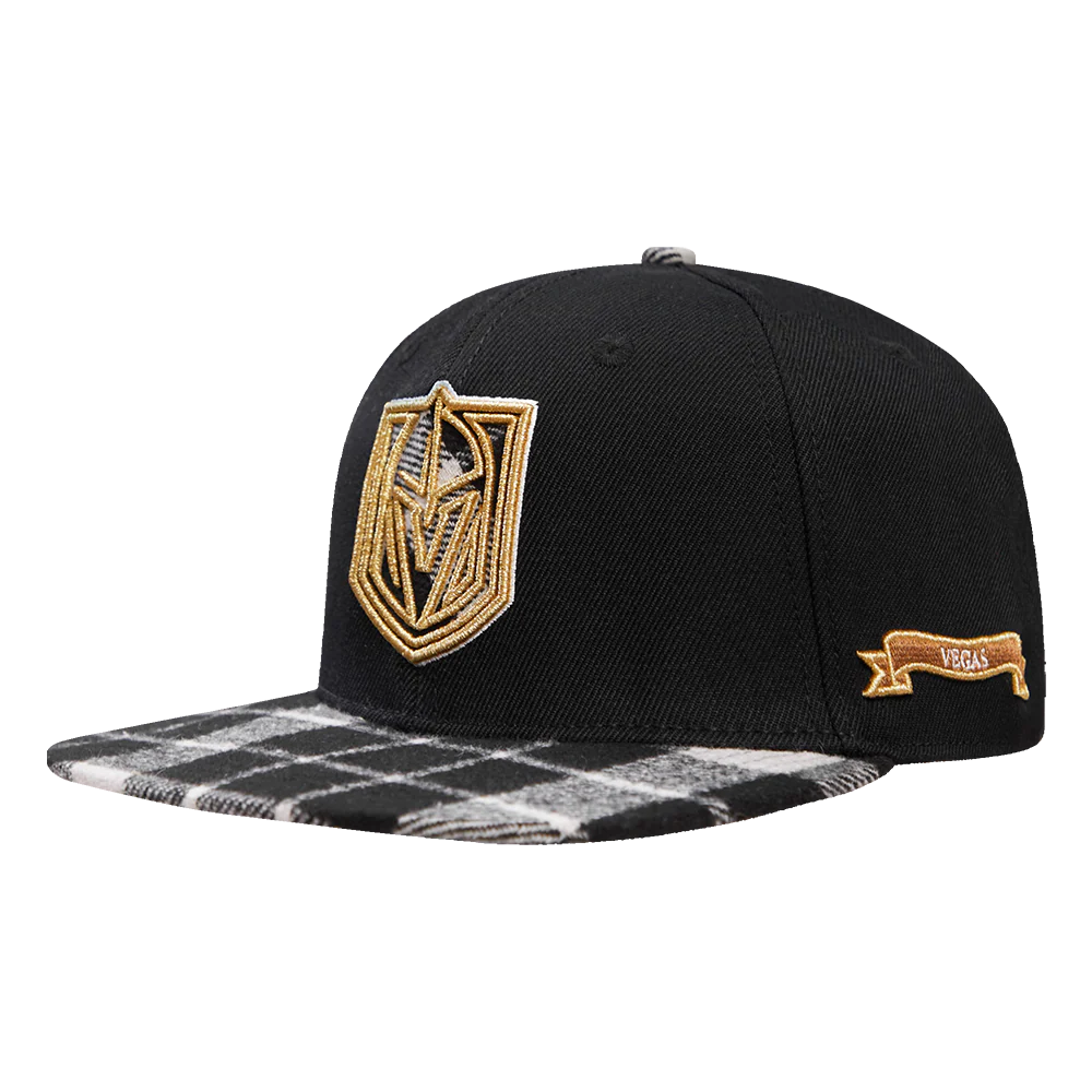 NHL VEGAS GOLDEN KNIGHTS PRO PREP PLAID BRIM WOOL SNAPBACK HAT (BLACK) - Image 3