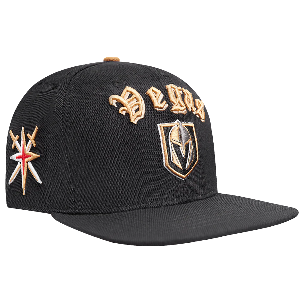NHL VEGAS GOLDEN KNIGHTS OLD ENGLISH UNISEX 6 PANEL SNAPBACK HAT (BLACK) - Image 2
