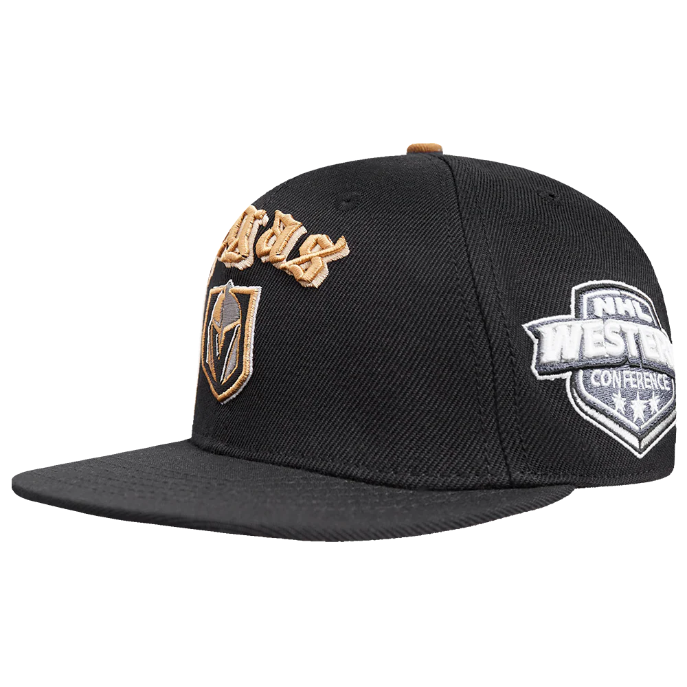NHL VEGAS GOLDEN KNIGHTS OLD ENGLISH UNISEX 6 PANEL SNAPBACK HAT (BLACK) - Image 3