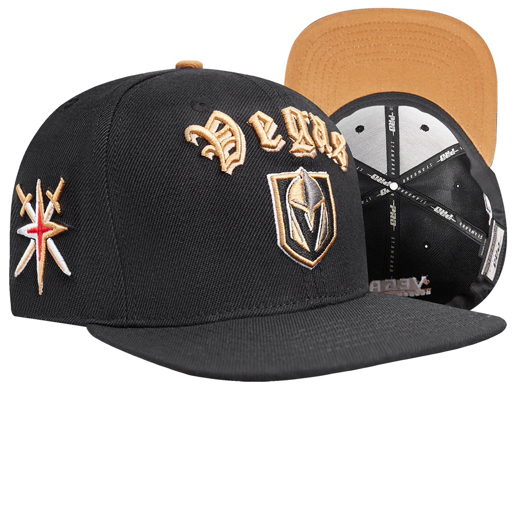 NHL VEGAS GOLDEN KNIGHTS OLD ENGLISH UNISEX 6 PANEL SNAPBACK HAT (BLACK) - Image 8
