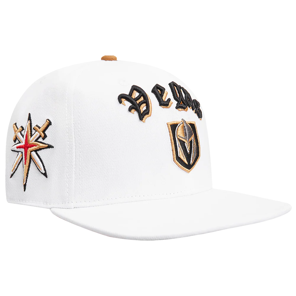 NHL VEGAS GOLDEN KNIGHTS OLD ENGLISH UNISEX 6 PANEL SNAPBACK HAT (WHITE) - Image 2
