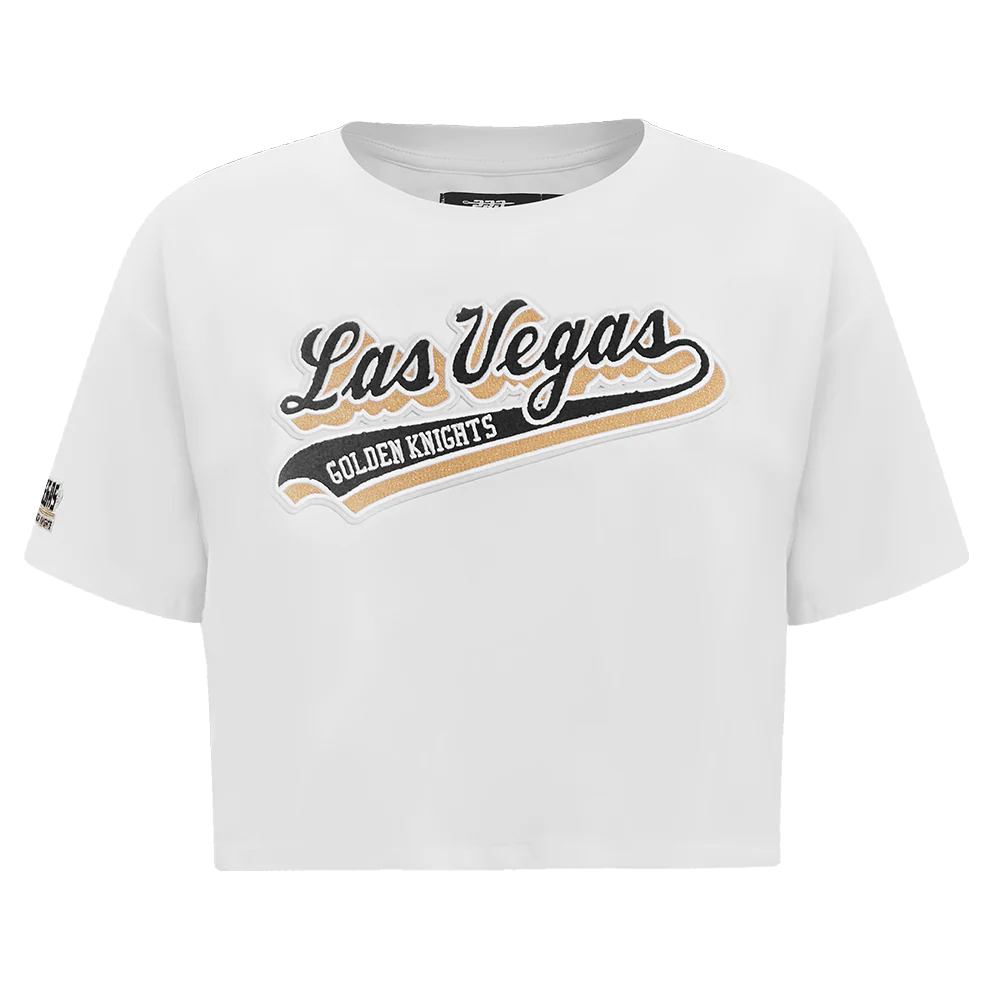NHL VEGAS GOLDEN KNIGHTS SCRIPT TAIL WOMEN'S SJ BOXY TEE (WHITE)