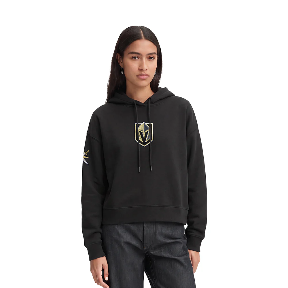 NHL VEGAS GOLDEN KNIGHTS CLASSIC WOMEN'S FLEECE CROPPED PULLOVER HOODIE (BLACK)