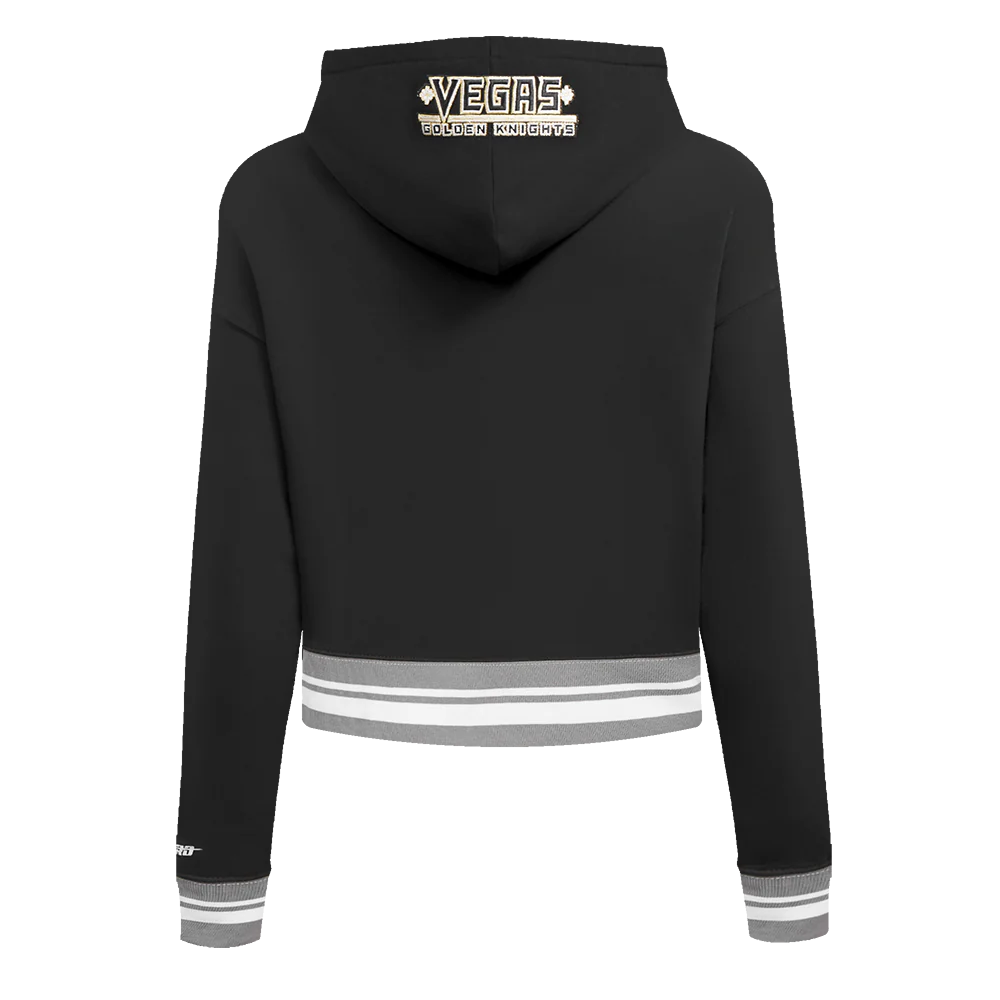 NHL VEGAS GOLDEN KNIGHTS SCRIPT TAIL WOMEN'S RIB FLEECE CROPPED PULLOVER HOODIE (BLACK/GRAY) - Image 3