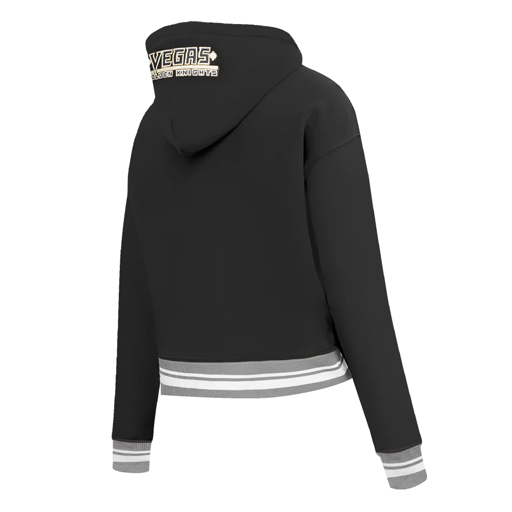 NHL VEGAS GOLDEN KNIGHTS SCRIPT TAIL WOMEN'S RIB FLEECE CROPPED PULLOVER HOODIE (BLACK/GRAY) - Image 4