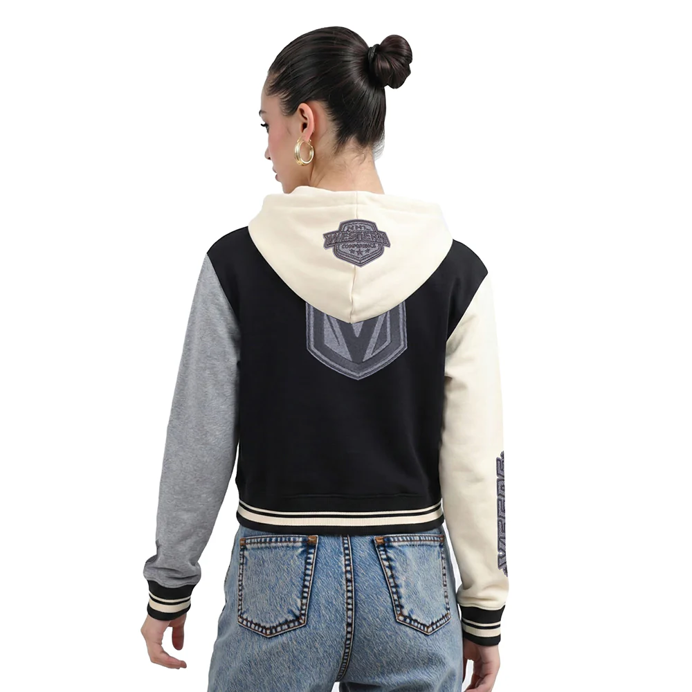 NHL VEGAS GOLDEN KNIGHTS REVERSE FRENCH TERRY WOMEN'S COLORBLOCK FLC FZ HOODIE (BLACK/GRAY/EGGSHELL) - Image 2