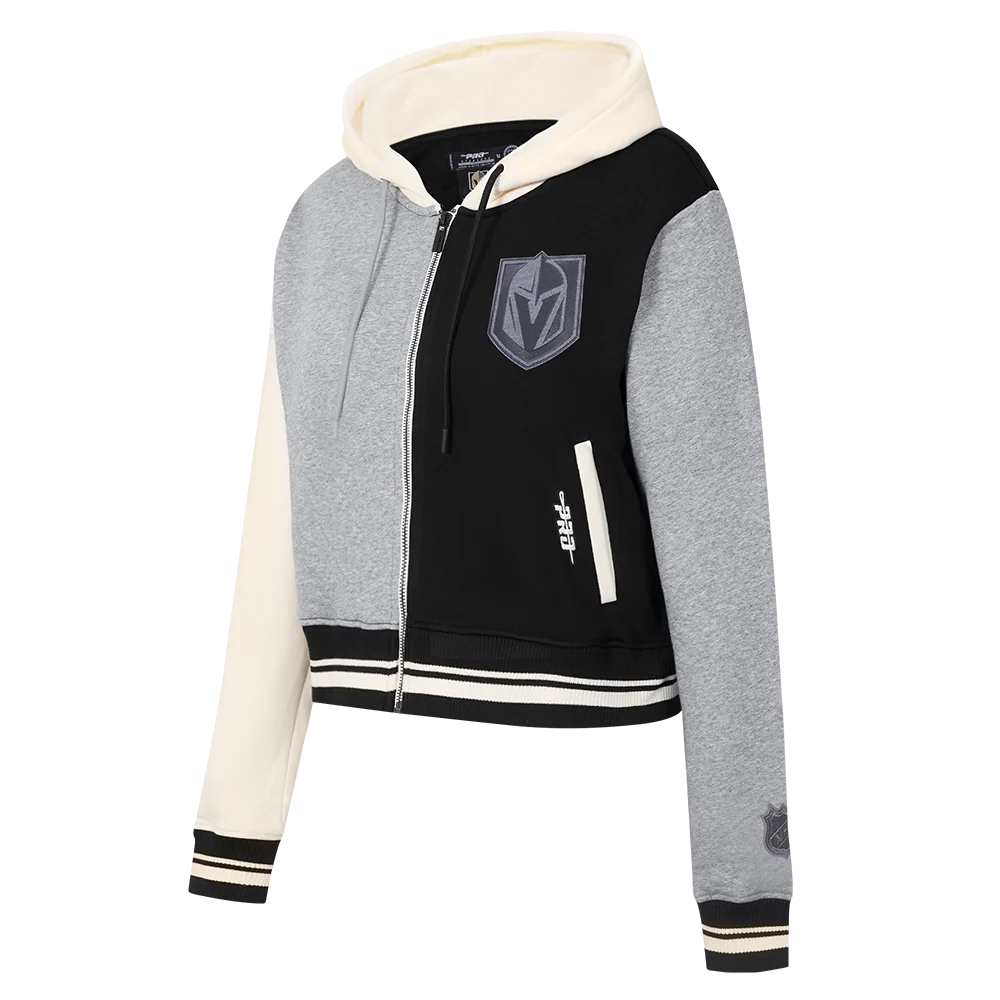 NHL VEGAS GOLDEN KNIGHTS REVERSE FRENCH TERRY WOMEN'S COLORBLOCK FLC FZ HOODIE (BLACK/GRAY/EGGSHELL) - Image 3