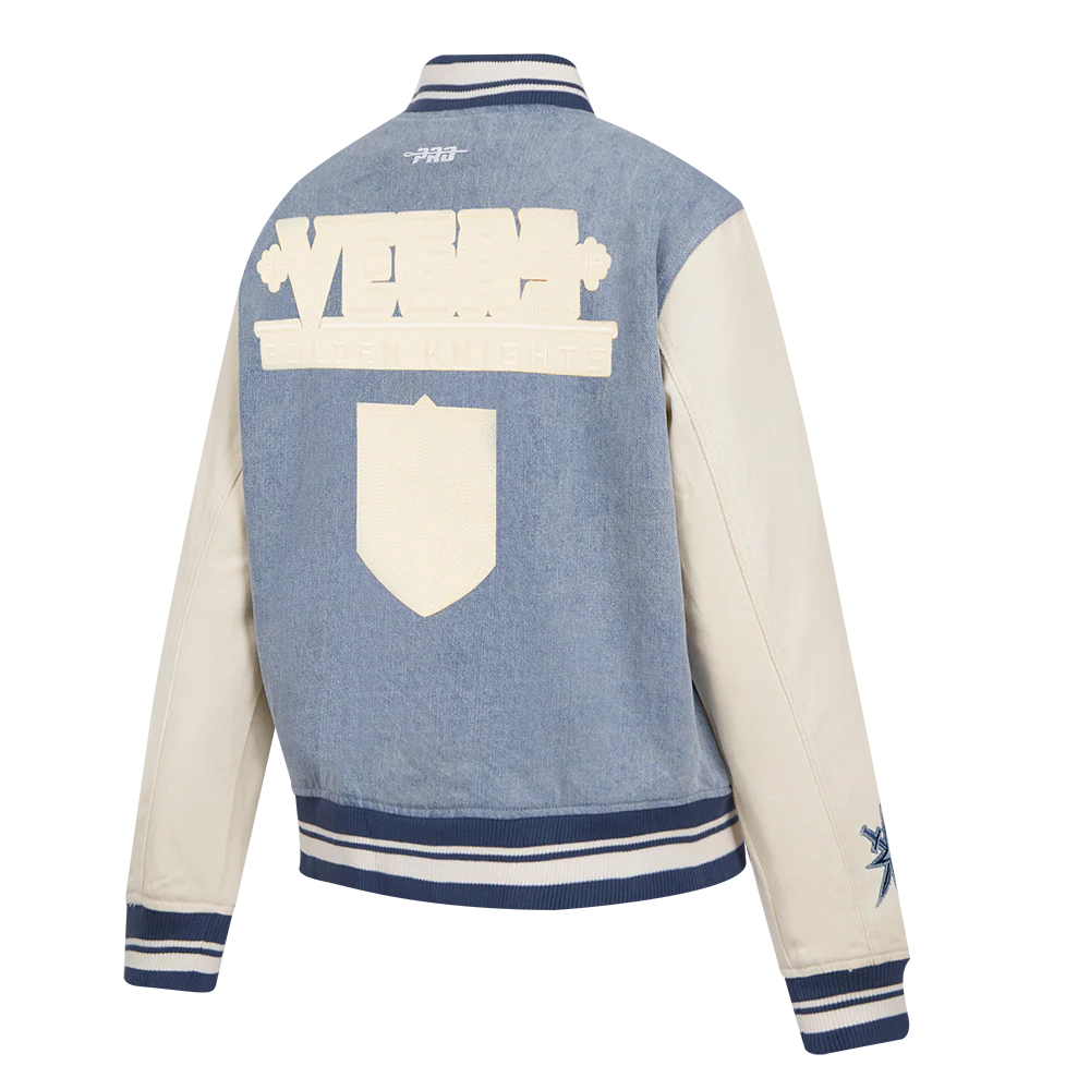 NHL VEGAS GOLDEN KNIGHTS VARSITY BLUES WOMEN'S W DENIM VARSITY JACKET (DENIM/LINEN) - Image 4