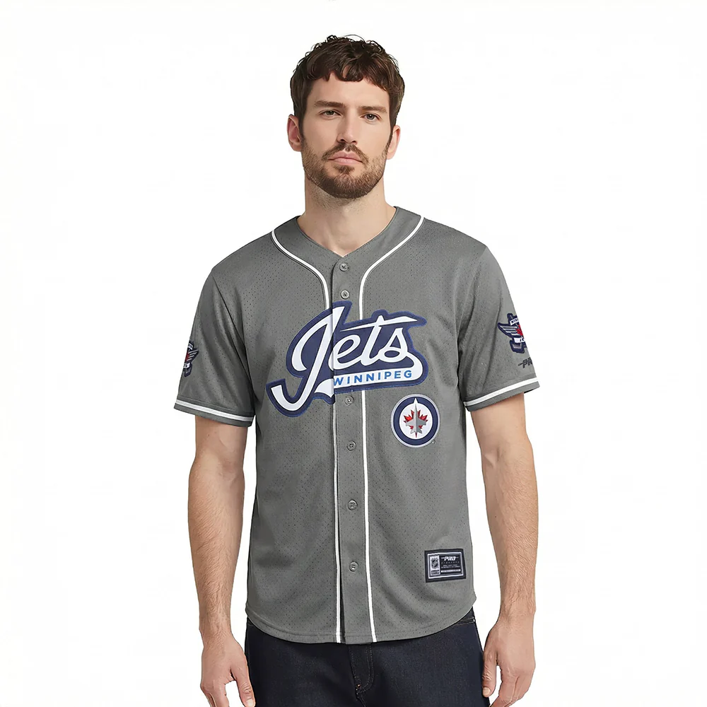 WINNIPEG JETS CLASSIC MESH MEN'S BUTTON DOWN SHIRT (GRAY)