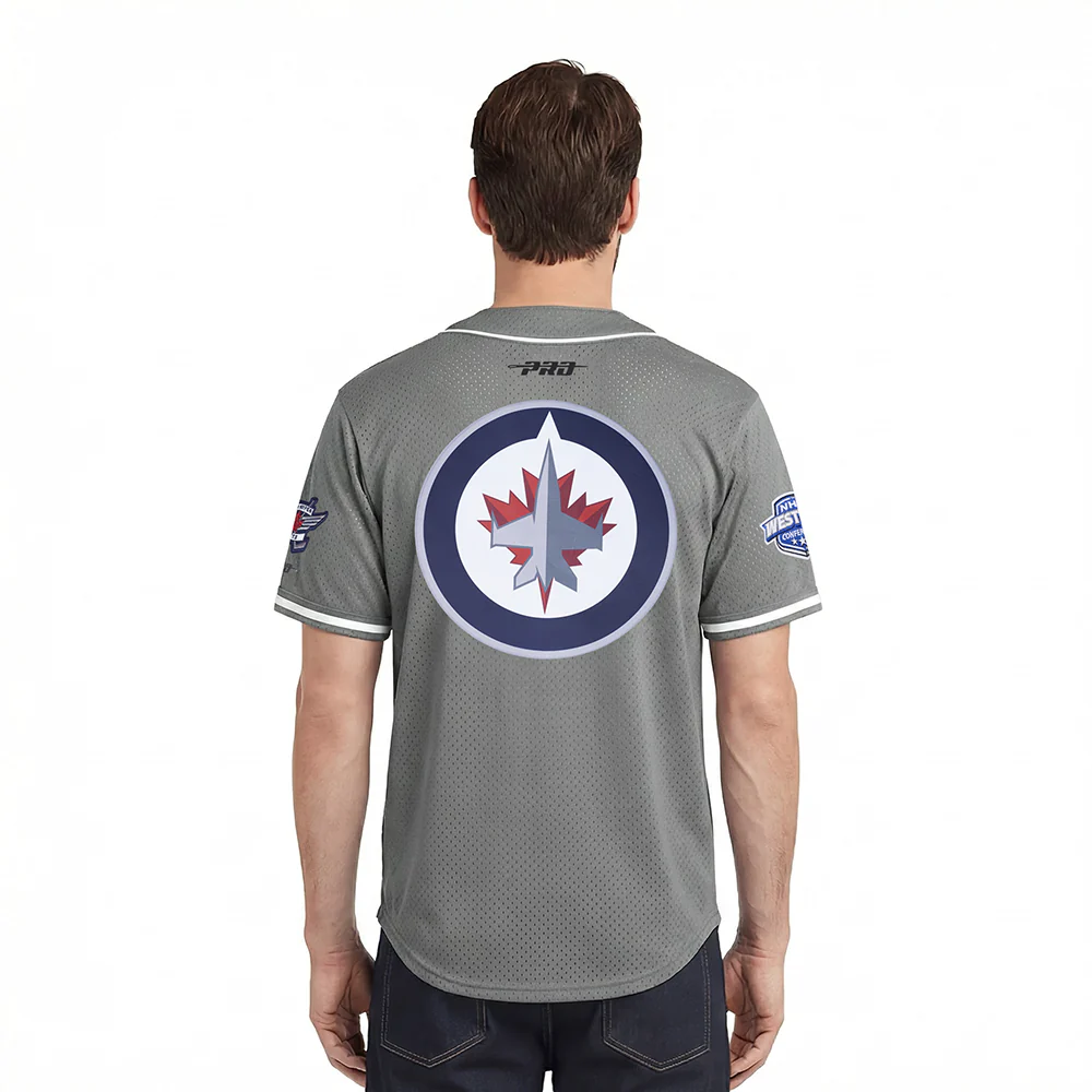 WINNIPEG JETS CLASSIC MESH MEN'S BUTTON DOWN SHIRT (GRAY) - Image 2