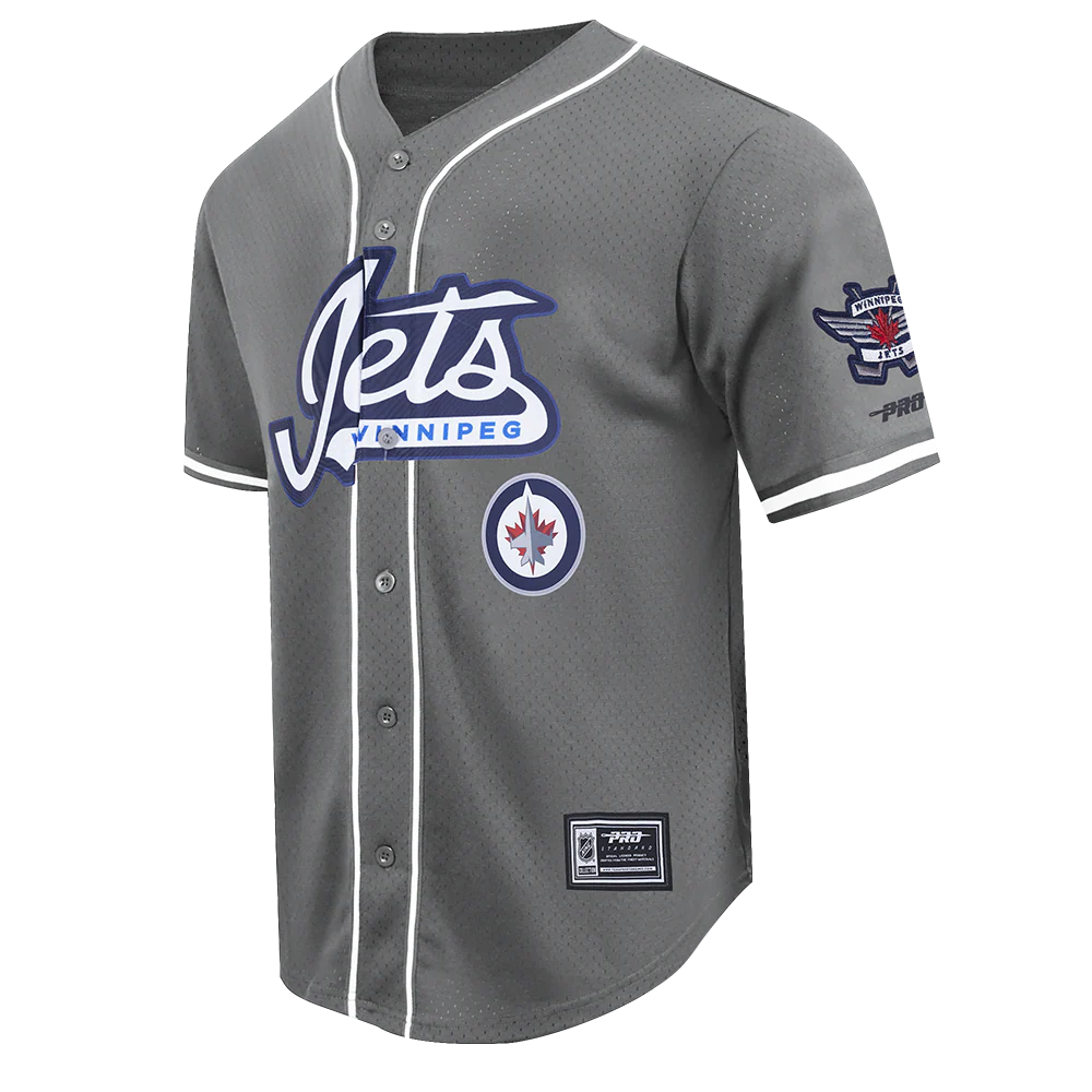 WINNIPEG JETS CLASSIC MESH MEN'S BUTTON DOWN SHIRT (GRAY) - Image 3