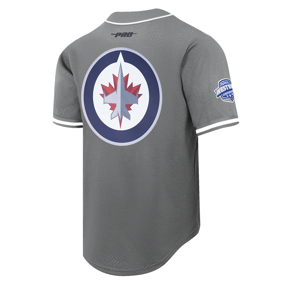 WINNIPEG JETS CLASSIC MESH MEN'S BUTTON DOWN SHIRT (GRAY) - Image 4