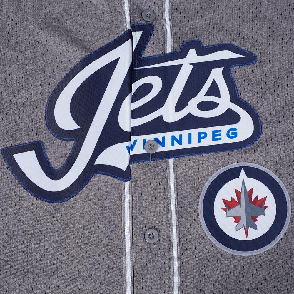 WINNIPEG JETS CLASSIC MESH MEN'S BUTTON DOWN SHIRT (GRAY) - Image 6
