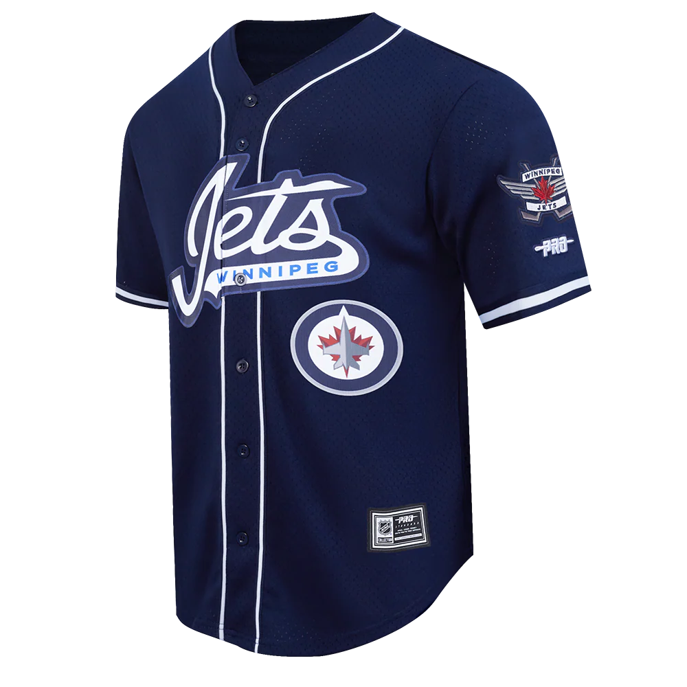 WINNIPEG JETS CLASSIC MESH MEN'S BUTTON DOWN SHIRT (MIDNIGHT NAVY) - Image 3