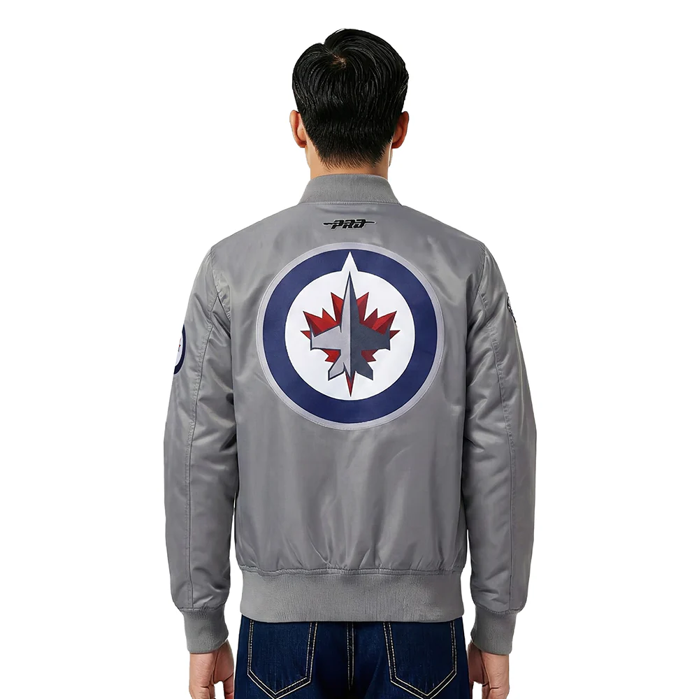 NHL WINNIPEG JETS CLASSIC SATIN MEN'S JACKET (GRAY) - Image 2