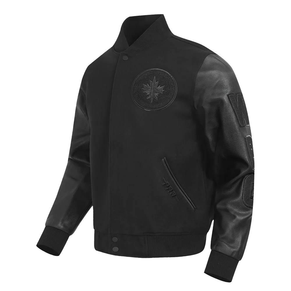 NHL WINNIPEG JETS TRIPLE BLACK MEN'S WOOL VARSITY JACKET (TRIPLE BLACK) - Image 2