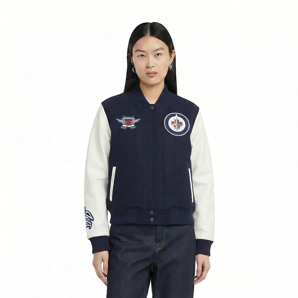 NHL WINNIPEG JETS CLASSIC WOMEN'S WOOL VARSITY JACKET (MIDNIGHT NAVY/WHITE)