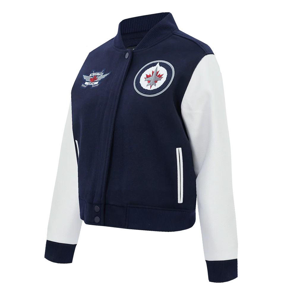 NHL WINNIPEG JETS CLASSIC WOMEN'S WOOL VARSITY JACKET (MIDNIGHT NAVY/WHITE) - Image 3
