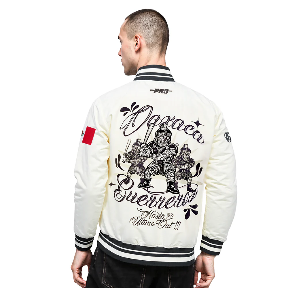 LMB GUERREROS DE OAXACA SCRIPT DDM MEN'S RIB SATIN JACKET (EGGSHELL/ BLACK) - Image 2