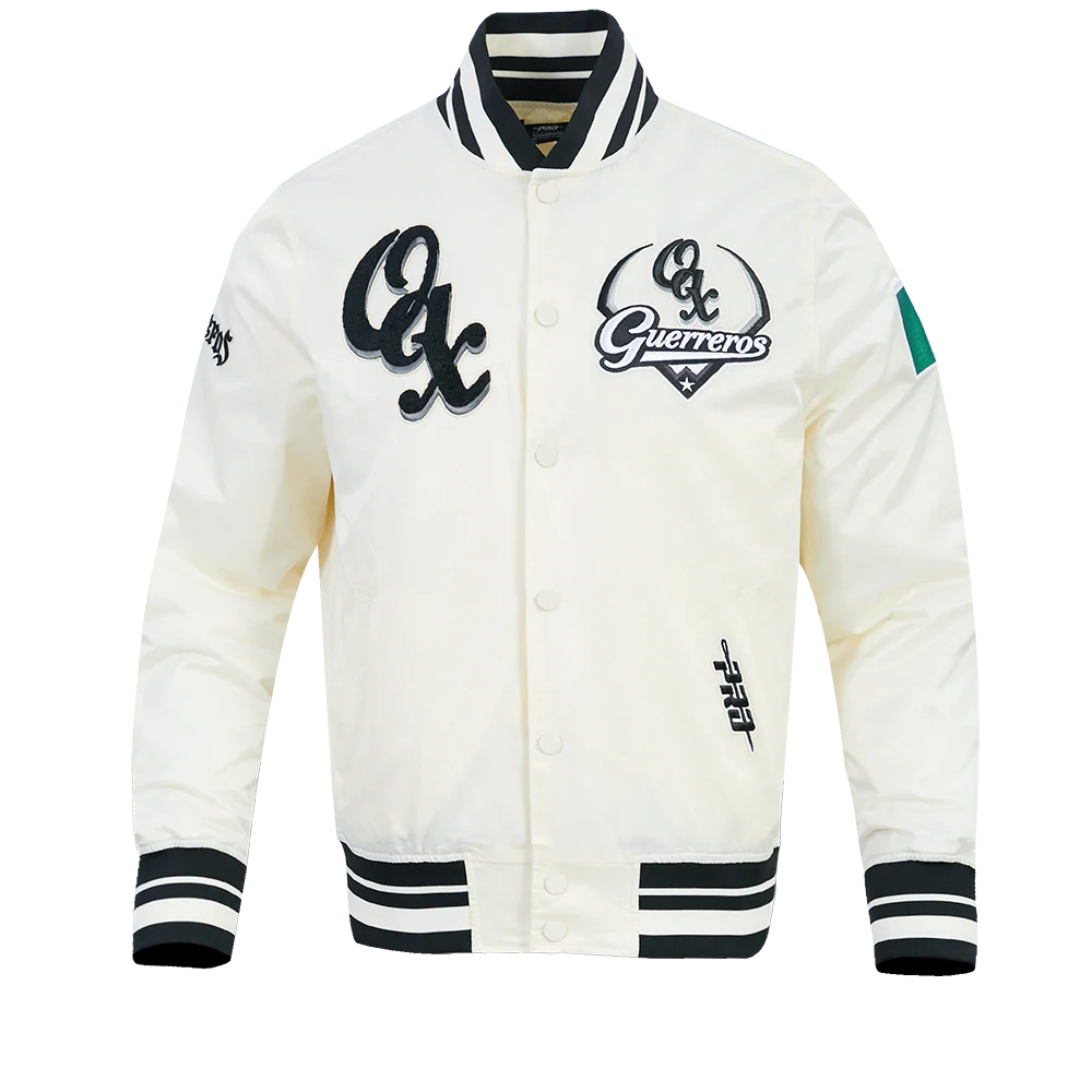 LMB GUERREROS DE OAXACA SCRIPT DDM MEN'S RIB SATIN JACKET (EGGSHELL/ BLACK) - Image 3