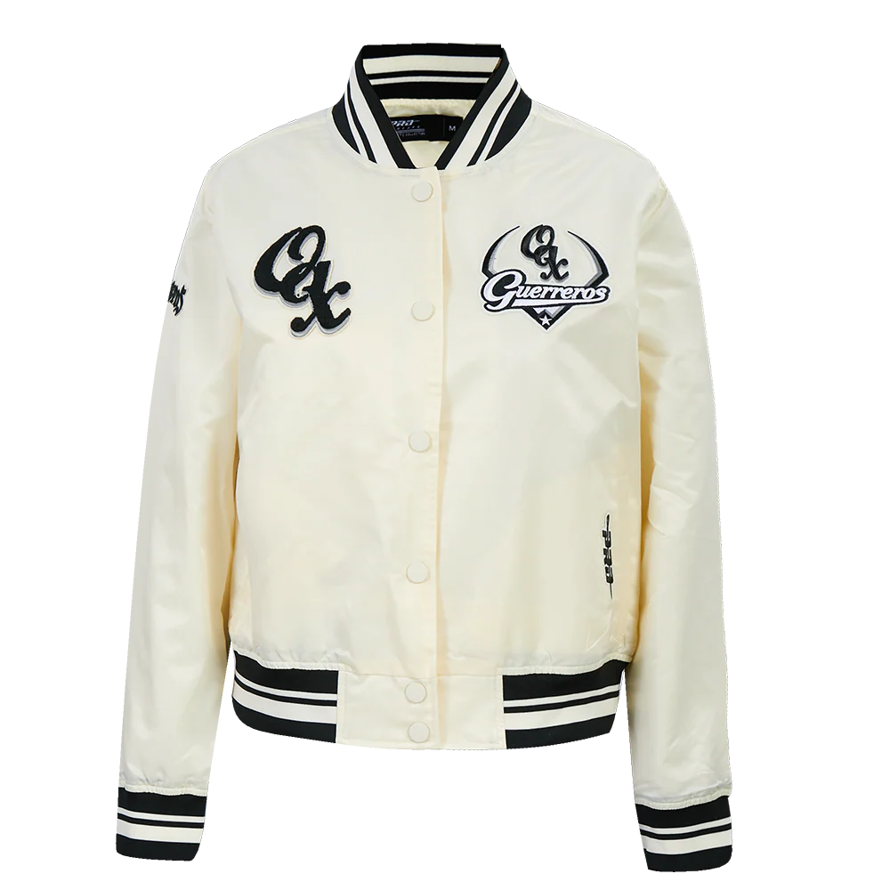 LMB GUERREROS DE OAXACA SCRIPT DDM WOMEN'S RIB SATIN JACKET (EGGSHELL/ BLACK) - Image 3