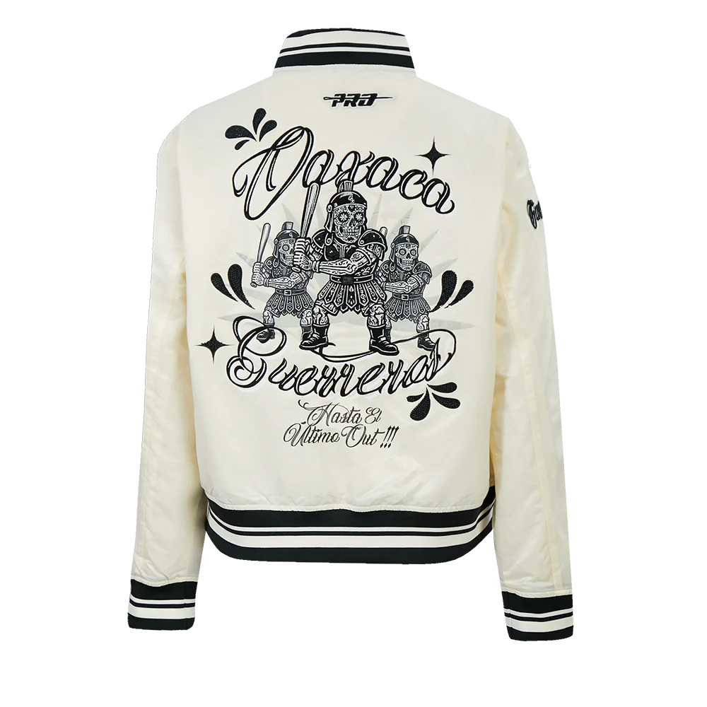LMB GUERREROS DE OAXACA SCRIPT DDM WOMEN'S RIB SATIN JACKET (EGGSHELL/ BLACK) - Image 5