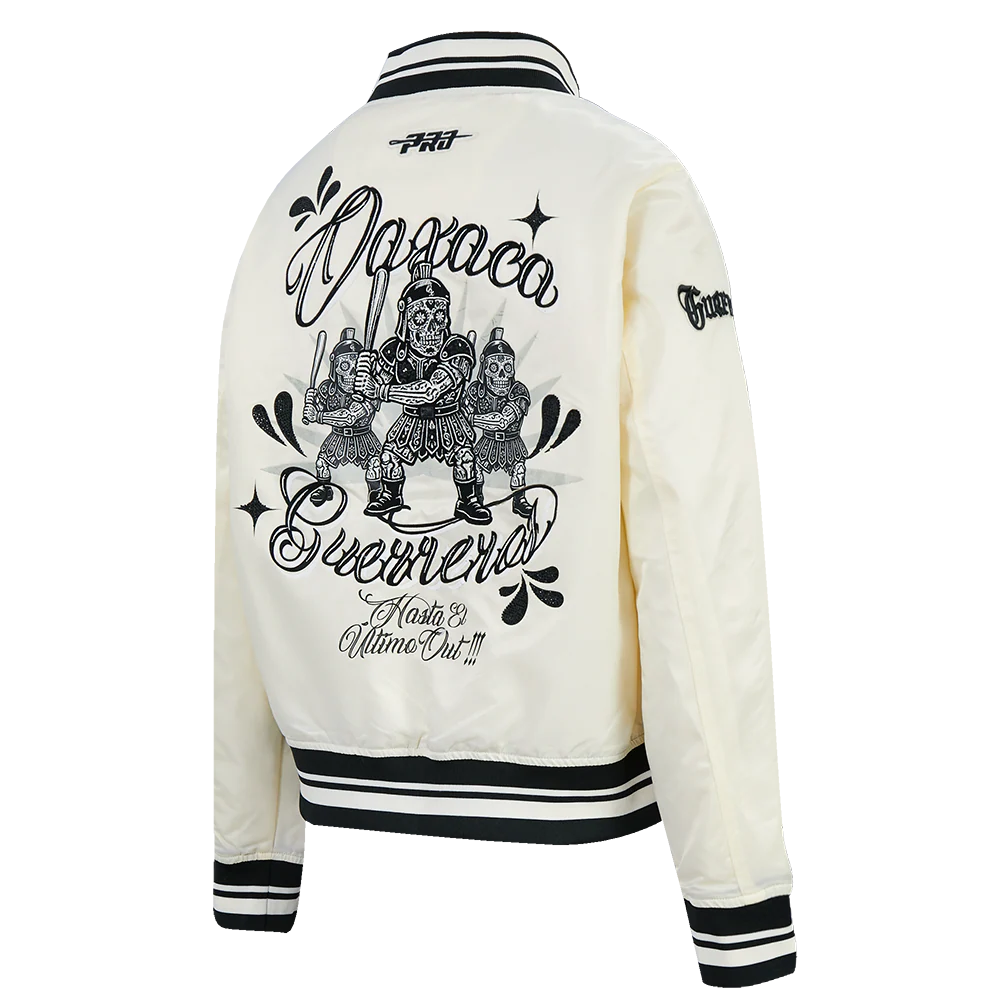 LMB GUERREROS DE OAXACA SCRIPT DDM WOMEN'S RIB SATIN JACKET (EGGSHELL/ BLACK) - Image 6