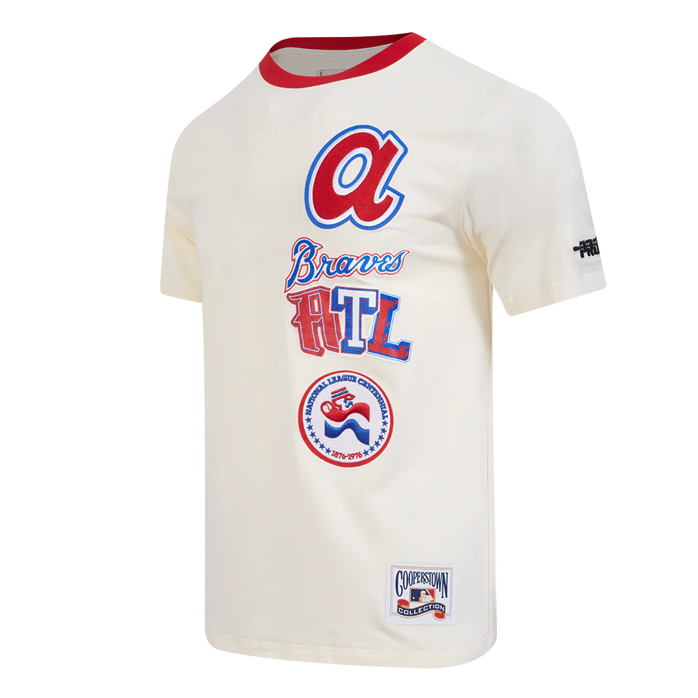 MLB ATLANTA BRAVES RETRO CASCADE MEN'S RINGER TOP (EGGSHELL/ RED) - Image 3