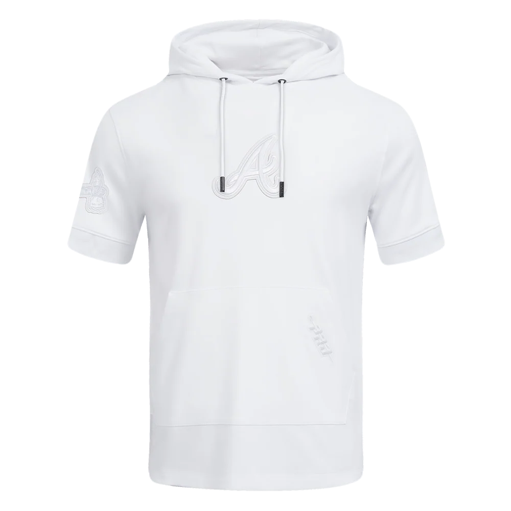 MLB ATLANTA BRAVES WHITE OUT MEN'S SHORT SLEEVE PULLOVER HOODIE (WHITE)