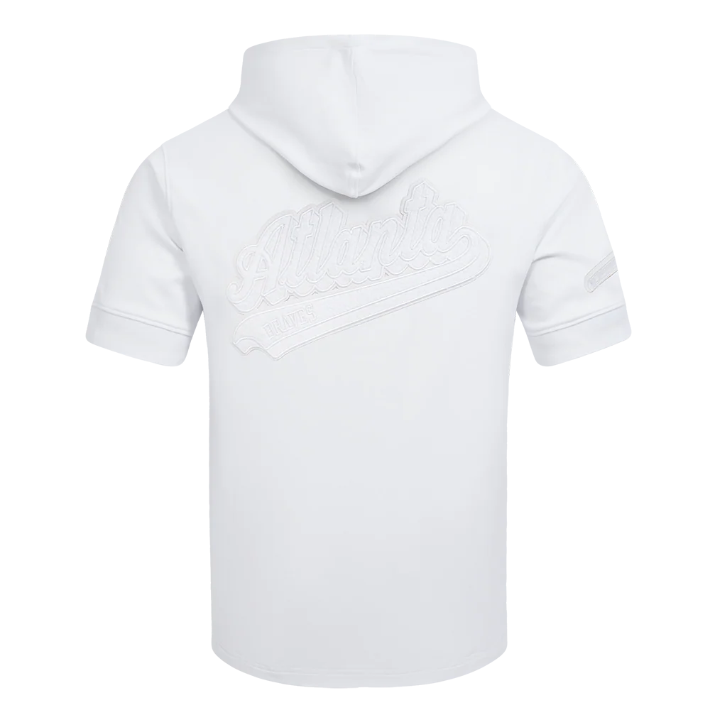 MLB ATLANTA BRAVES WHITE OUT MEN'S SHORT SLEEVE PULLOVER HOODIE (WHITE) - Image 3