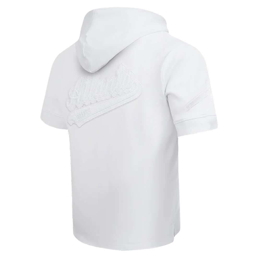 MLB ATLANTA BRAVES WHITE OUT MEN'S SHORT SLEEVE PULLOVER HOODIE (WHITE) - Image 4