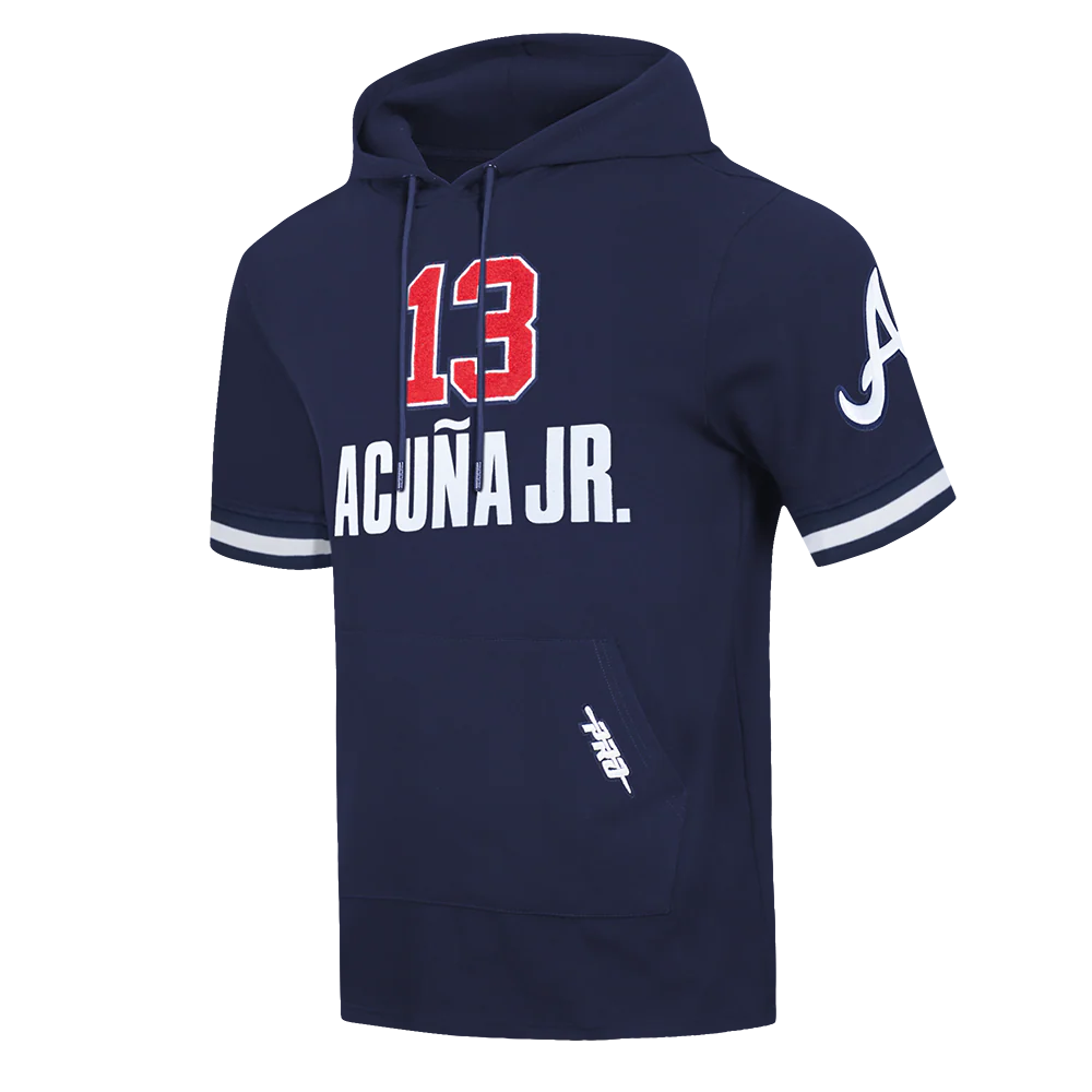 MLB ATLANTA BRAVES RONALD ACUNA JR. #13 CLASSIC MEN'S SHORT SLEEVE PULLOVER HOODIE (MIDNIGHT NAVY) - Image 2