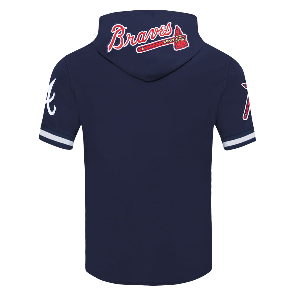 MLB ATLANTA BRAVES RONALD ACUNA JR. #13 CLASSIC MEN'S SHORT SLEEVE PULLOVER HOODIE (MIDNIGHT NAVY) - Image 4