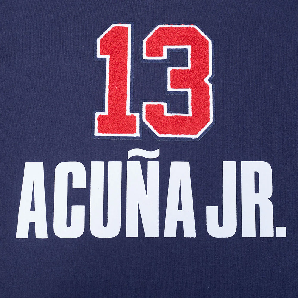 MLB ATLANTA BRAVES RONALD ACUNA JR. #13 CLASSIC MEN'S SHORT SLEEVE PULLOVER HOODIE (MIDNIGHT NAVY) - Image 5