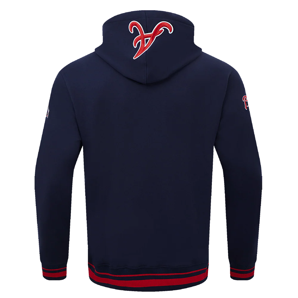 MLB ATLANTA BRAVES SCRIPT TAIL MEN'S RIB FLEECE PULLOVER HOODIE (MIDNIGHT NAVY/RED/MIDNIGHT NAVY) - Image 3