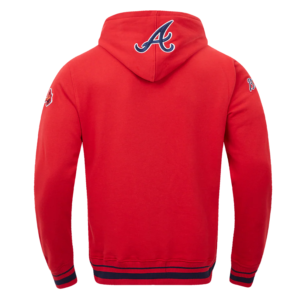 MLB ATLANTA BRAVES SCRIPT TAIL MEN'S RIB FLEECE PULLOVER HOODIE (RED/MIDNIGHT NAVY/RED) - Image 3