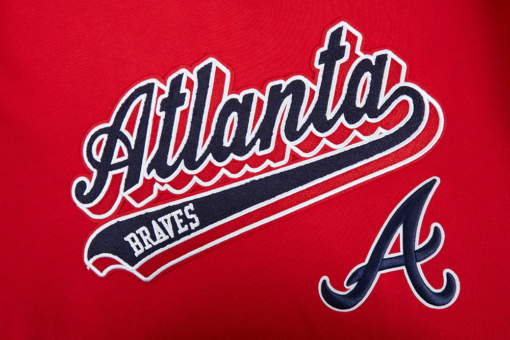 MLB ATLANTA BRAVES SCRIPT TAIL MEN'S RIB FLEECE PULLOVER HOODIE (RED/MIDNIGHT NAVY/RED) - Image 5