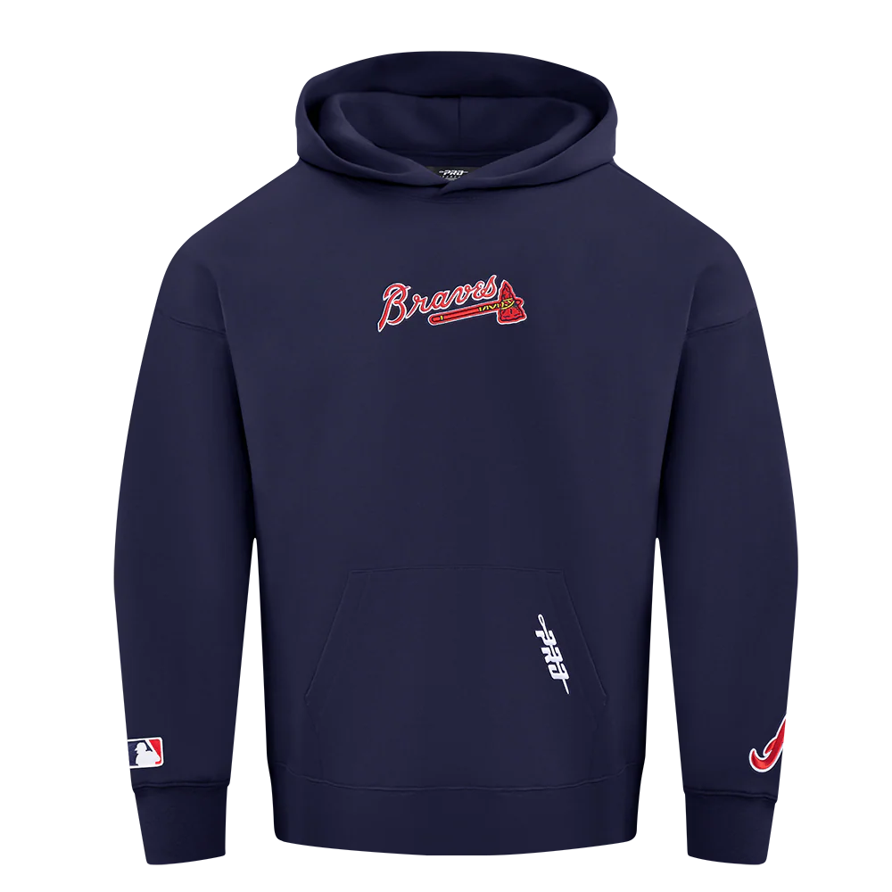 MLB ATLANTA BRAVES WINGSPAN MEN'S DROP SHOULDER FLEECE PULLOVER HOODIE (MIDNIGHT NAVY) - Image 3