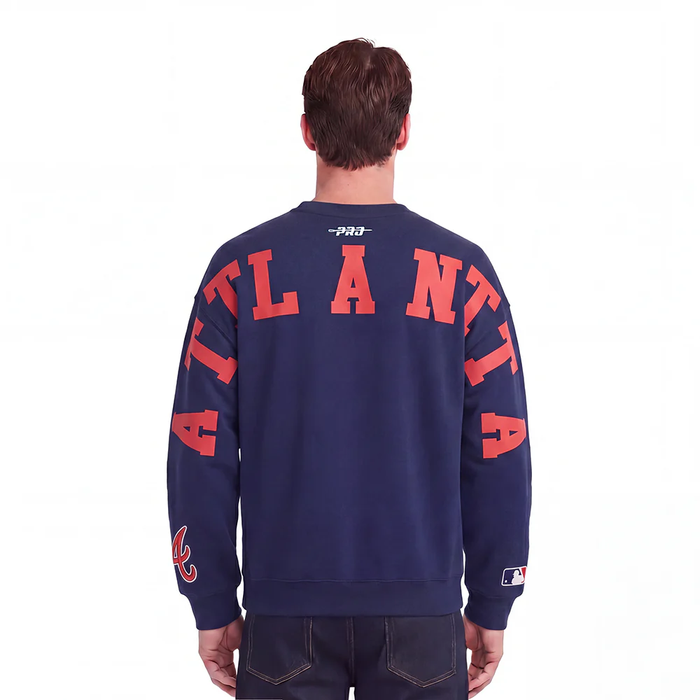 MLB ATLANTA BRAVES WINGSPAN MEN'S DROP SHOULDER FLEECE CREWNECK (MIDNIGHT NAVY)