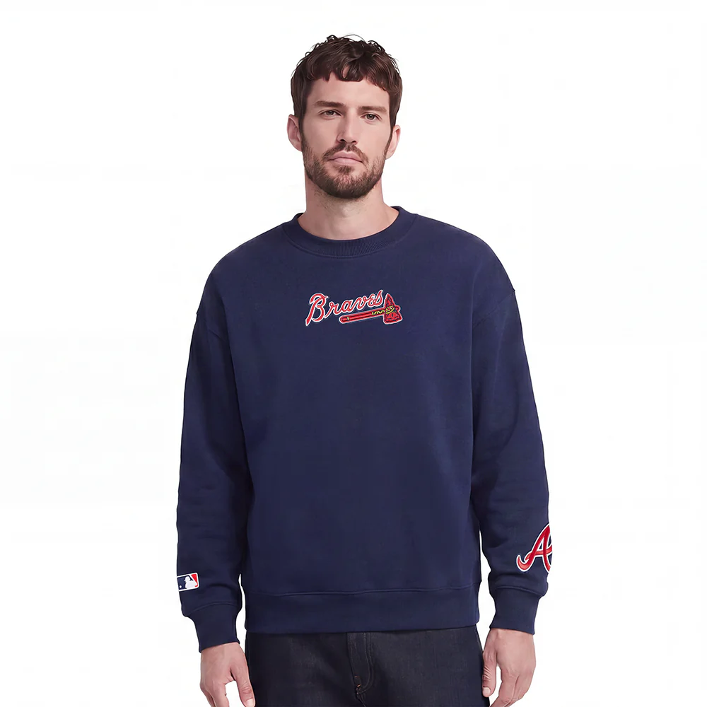 MLB ATLANTA BRAVES WINGSPAN MEN'S DROP SHOULDER FLEECE CREWNECK (MIDNIGHT NAVY) - Image 2