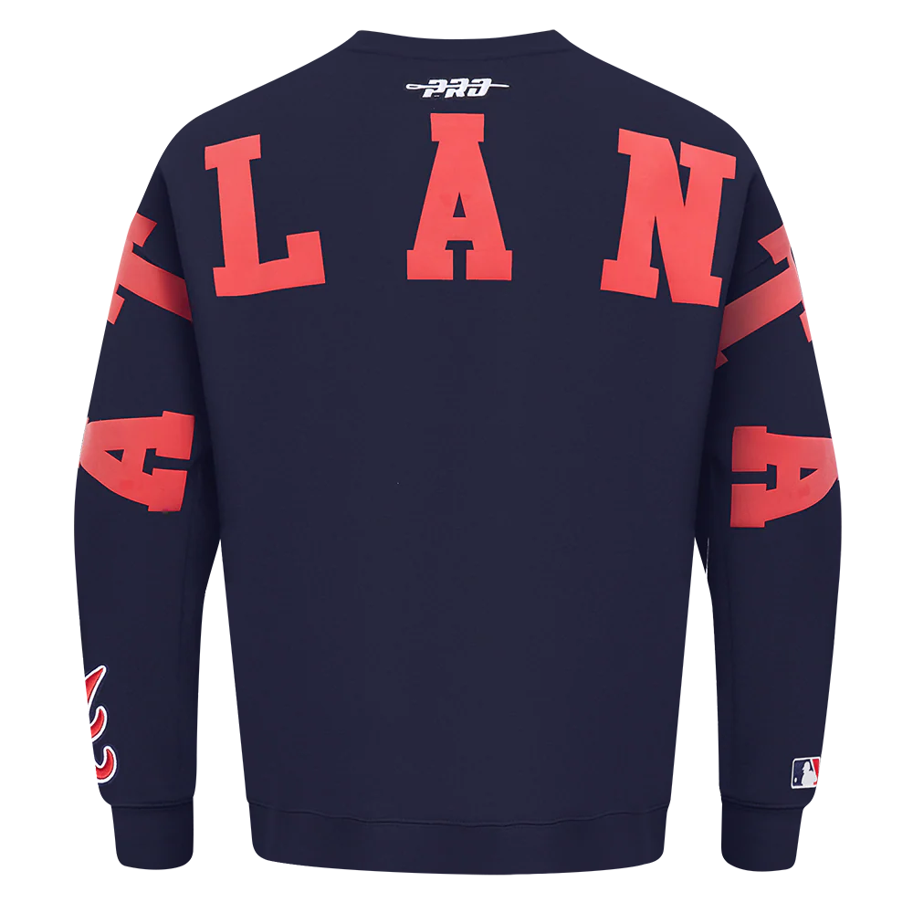 MLB ATLANTA BRAVES WINGSPAN MEN'S DROP SHOULDER FLEECE CREWNECK (MIDNIGHT NAVY) - Image 5