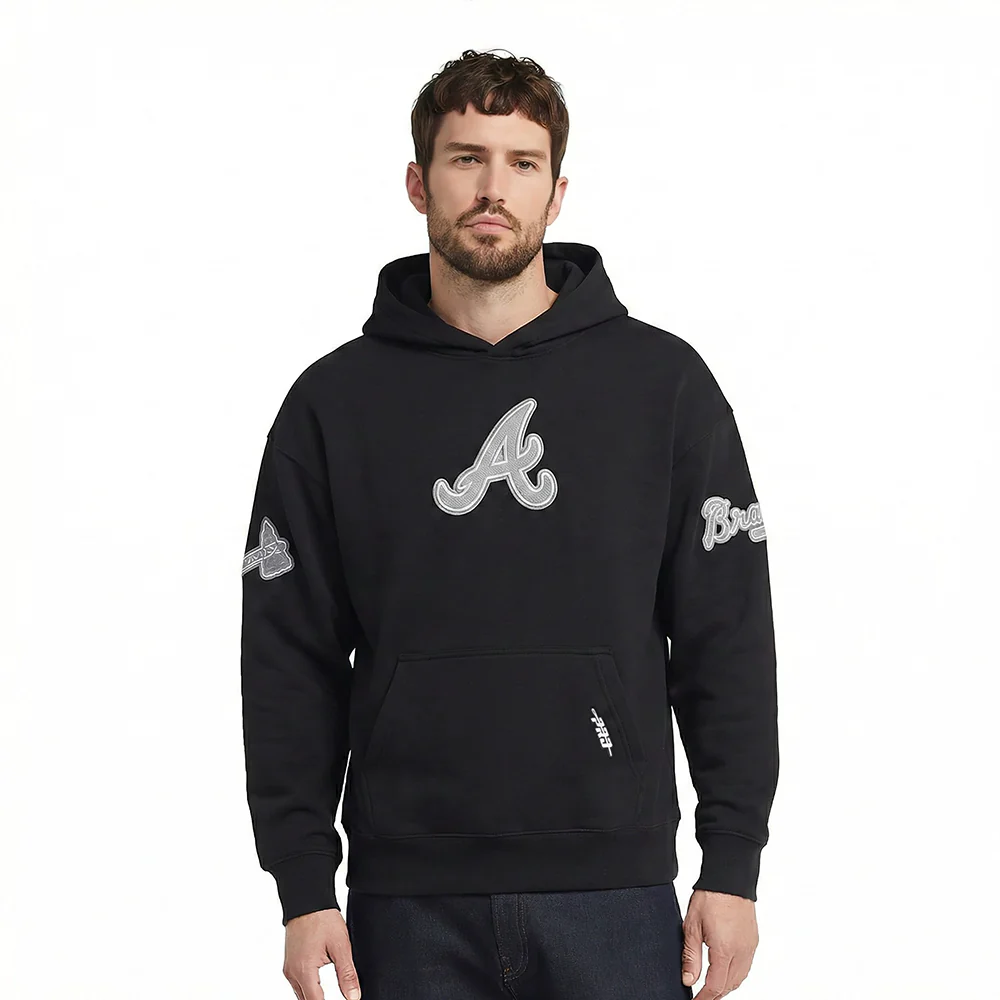 MLB ATLANTA BRAVES REVERSE FRENCH TERRY MEN'S DROP SHOULDER FLC PO H (BLACK)
