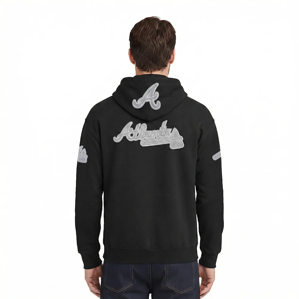 MLB ATLANTA BRAVES REVERSE FRENCH TERRY MEN'S DROP SHOULDER FLC PO H (BLACK) - Image 2
