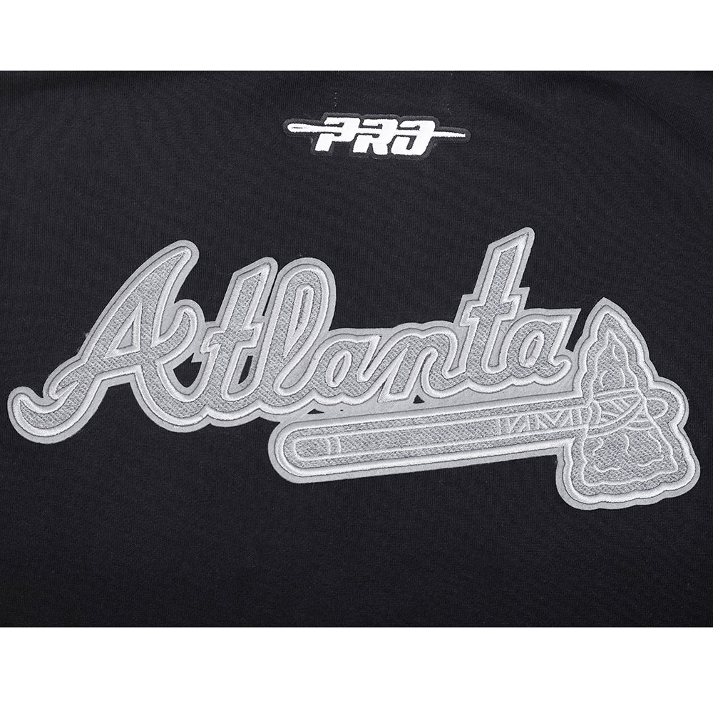 MLB ATLANTA BRAVES REVERSE FRENCH TERRY MEN'S DROP SHOULDER FLC PO H (BLACK) - Image 9