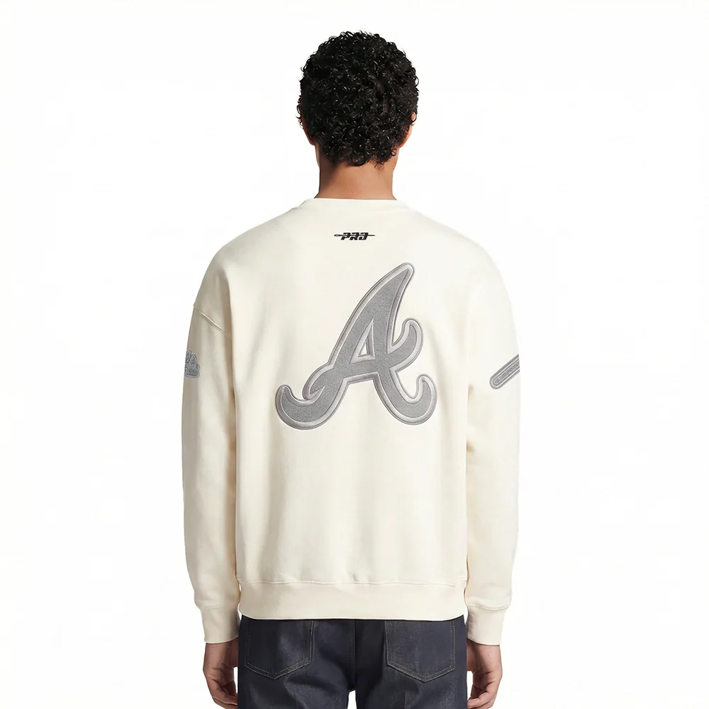 MLB ATLANTA BRAVES REVERSE FRENCH TERRY MEN'S DROP SHOULDER FLEECE CREWNECK (EGGSHELL) - Image 2