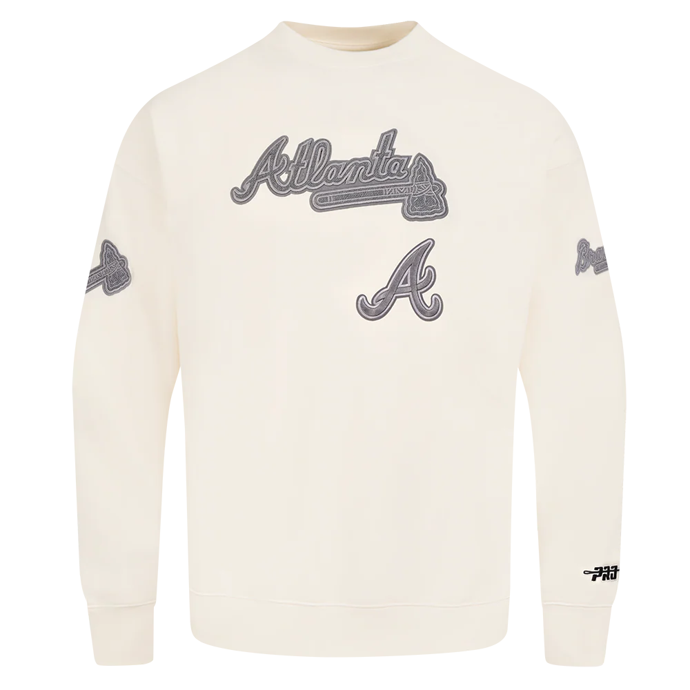 MLB ATLANTA BRAVES REVERSE FRENCH TERRY MEN'S DROP SHOULDER FLEECE CREWNECK (EGGSHELL) - Image 3