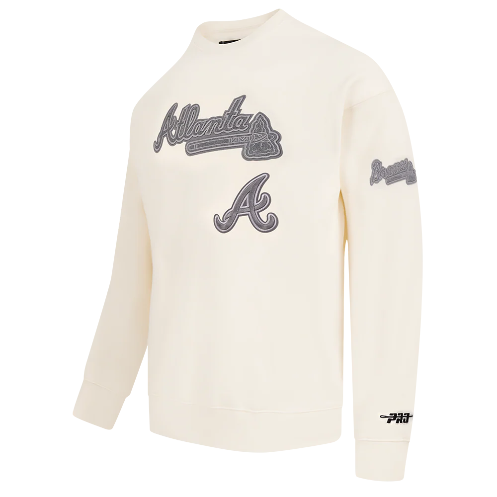 MLB ATLANTA BRAVES REVERSE FRENCH TERRY MEN'S DROP SHOULDER FLEECE CREWNECK (EGGSHELL) - Image 4