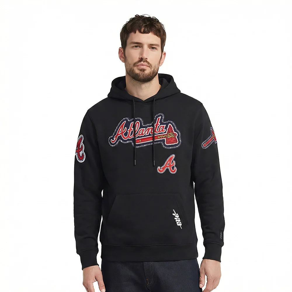 MLB ATLANTA BRAVES DIY PICK STITCH MEN'S DOUBLE KNIT PULLOVER HOODIE (BLACK)